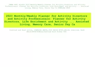 [READ PDF] Kindle 2023 MonthlyWeekly Planner for Activity Directors and Activity Professionals Planner for Activity Dire