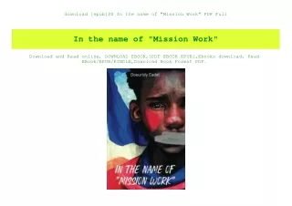 download [epub]$$ In the name of Mission Work PDF Full