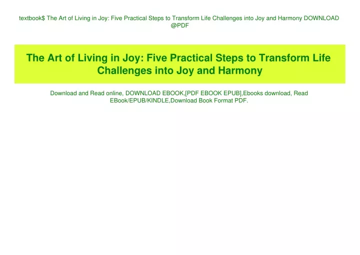 textbook the art of living in joy five practical