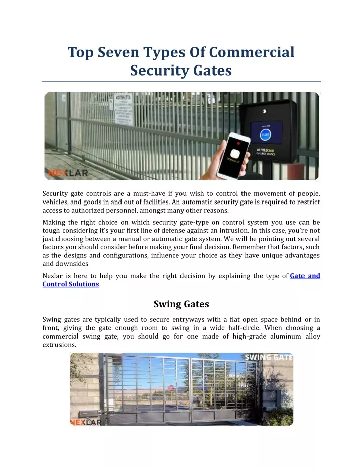 top seven types of commercial security gates