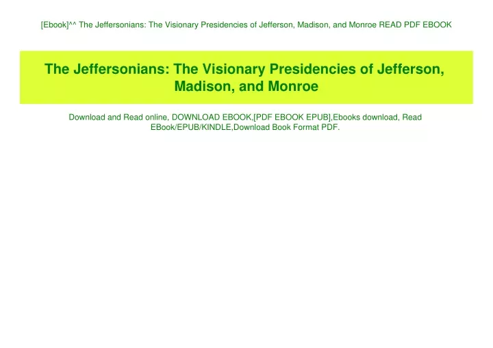 ebook the jeffersonians the visionary