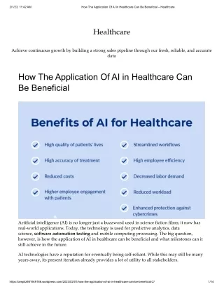 How The Application Of AI in Healthcare Can Be Beneficial – Healthcare