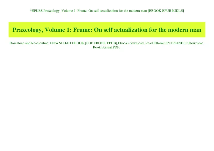epub praxeology volume 1 frame on self