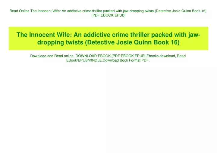 read online the innocent wife an addictive crime