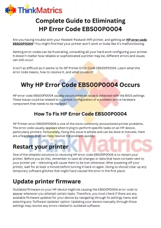 How to Fix HP Error Code EBS00P0004