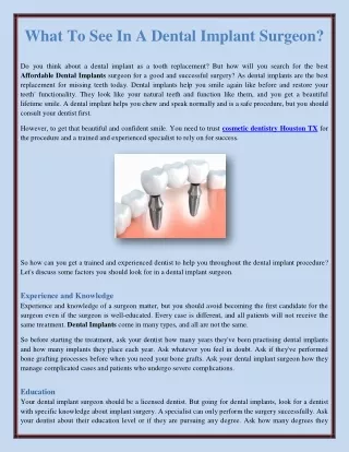 What To See In A Dental Implant Surgeon?