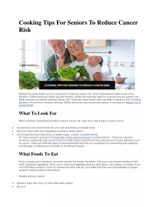Cooking Tips For Seniors To Reduce Cancer Risk