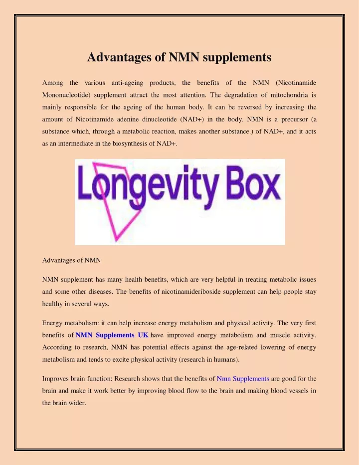 advantages of nmn supplements