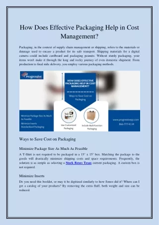 how does effective packaging help in cost