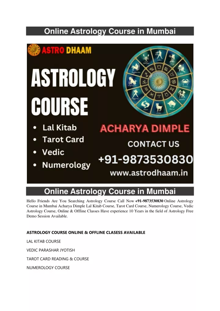 online astrology course in mumbai