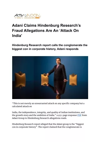 Adani Claims Hindenburg Research’s Fraud Allegations Are An ‘Attack On India’
