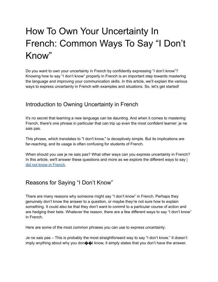 how to own your uncertainty in french common ways