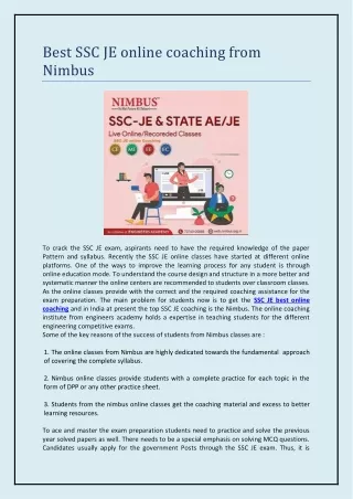 best ssc je online coaching from nimbus