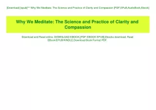 [Download] [epub]^^ Why We Meditate The Science and Practice of Clarity and Compassion [PDF EPuB AudioBook Ebook]