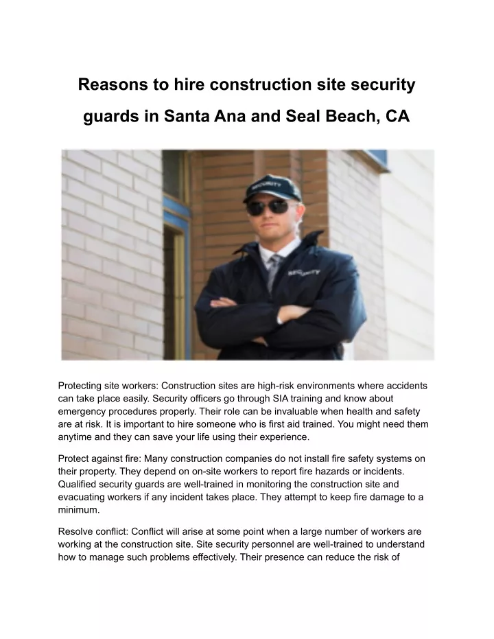 reasons to hire construction site security