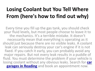 losing coolant but you tell where from here s how to find out why