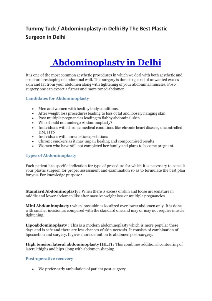 abdominoplasty in delhi