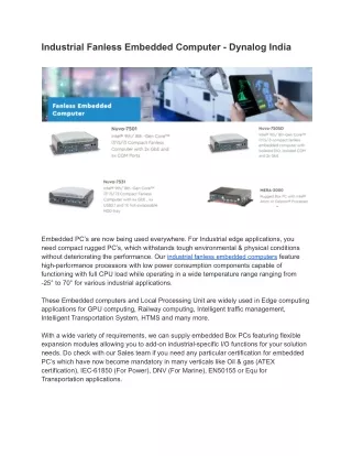 industrial fanless embedded computer dynalog india