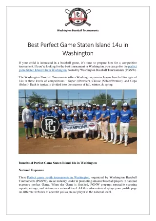 Perfect Game 14u Tournaments in Washington