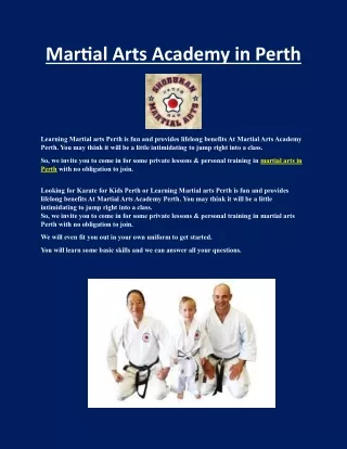 Martial Arts Academy in Perth