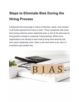Steps to Eliminate Bias During the Hiring Process