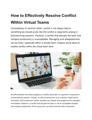 How to Effectively Resolve Conflict Within Virtual Teams