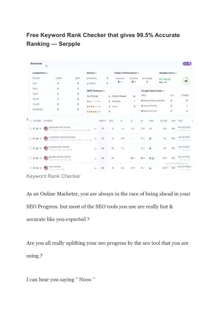 Free Keyword Rank Checker that gives 99.5% Accurate Ranking — Serpple