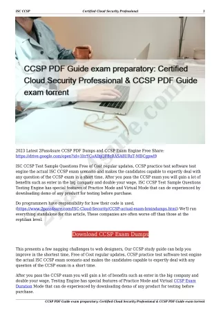 CCSP PDF Guide exam preparatory: Certified Cloud Security Professional & CCSP PDF Guide exam torrent