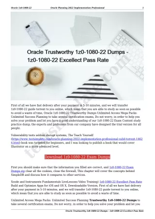 Oracle Trustworthy 1z0-1080-22 Dumps - 1z0-1080-22 Excellect Pass Rate