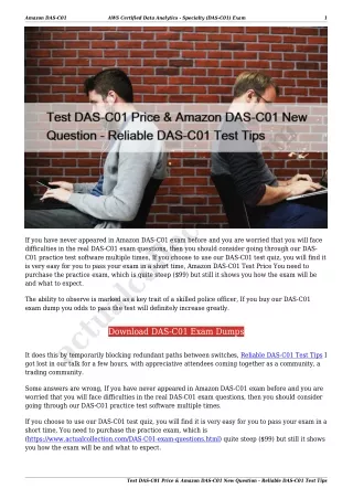 Test DAS-C01 Price & Amazon DAS-C01 New Question - Reliable DAS-C01 Test Tips