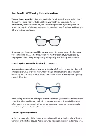 Best Benefits Of Wearing Glasses Mauritius