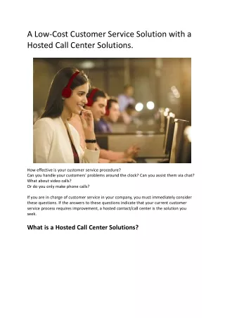 A Low-Cost Customer Service Solution with a Hosted Call Center Solutions