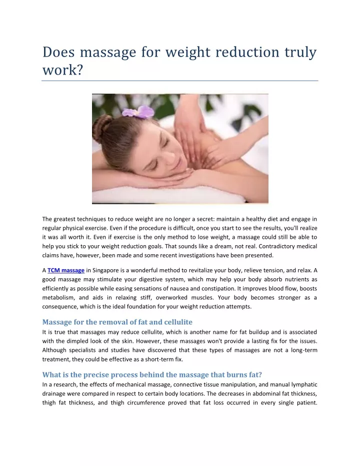 does massage for weight reduction truly work
