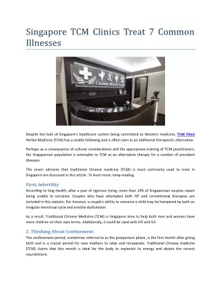 Singapore TCM Clinics Treat 7 Common Illnesses
