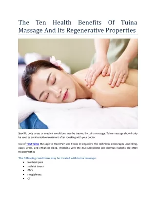 The Ten Health Benefits Of Tuina Massage And Its Regenerative Properties
