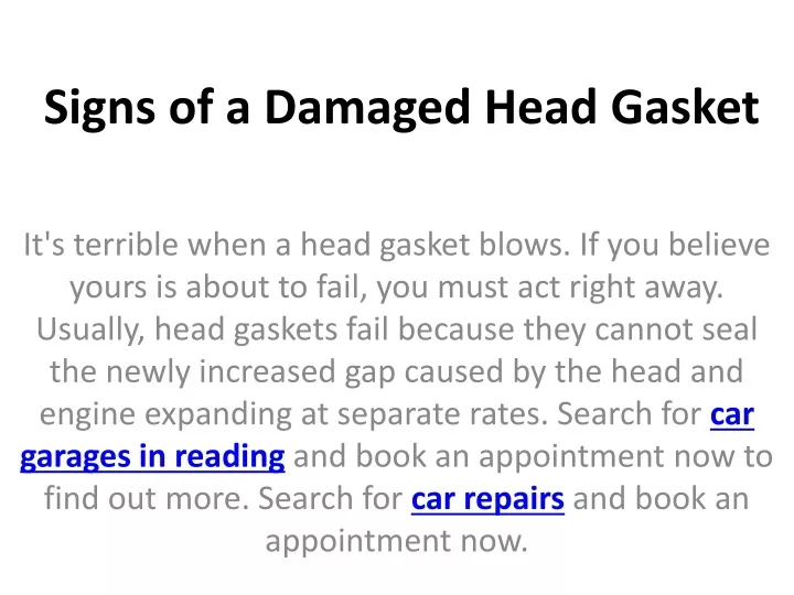 signs of a damaged head gasket