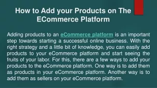 How to Add your Products on The ECommerce Platform