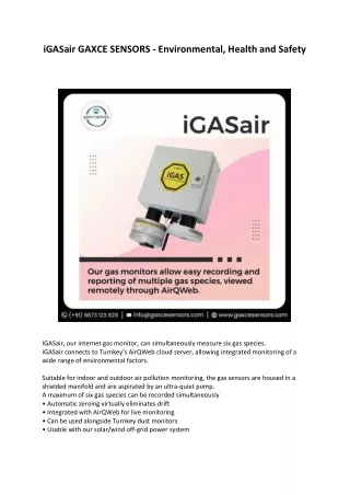 iGASair GAXCE SENSORS - Environmental, Health and Safety