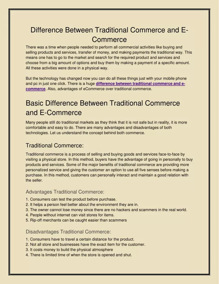 difference between traditional commerce