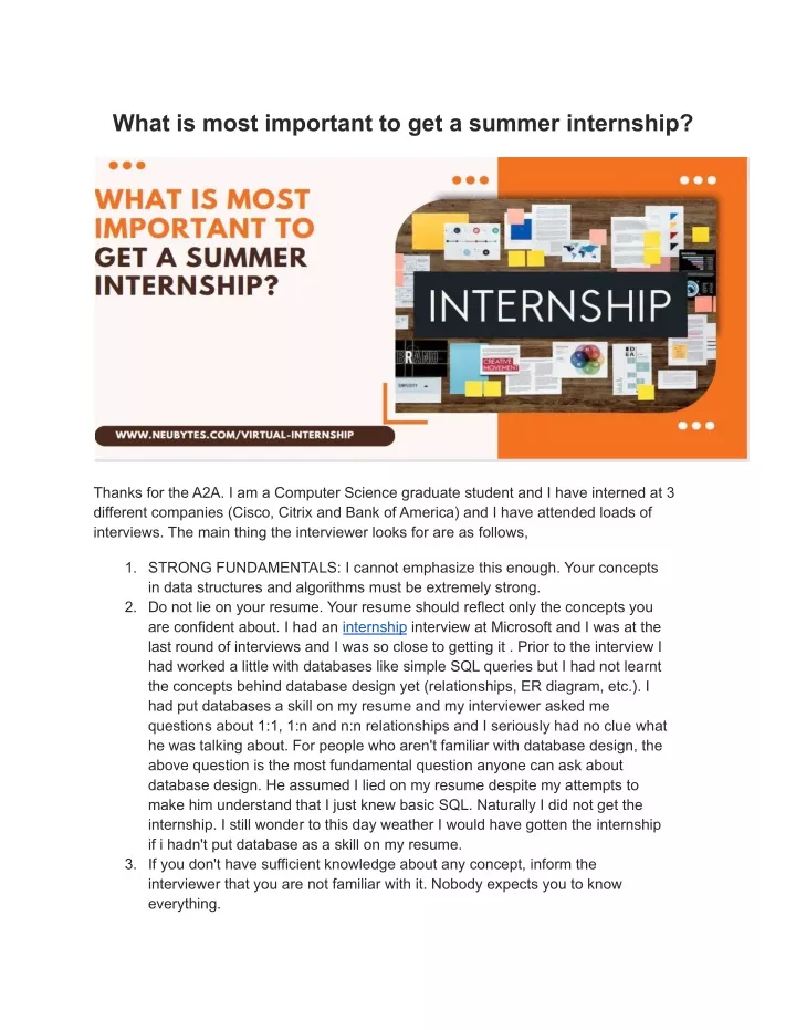 what is most important to get a summer internship