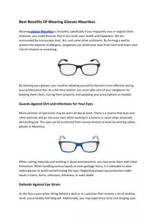 Best Benefits Of Wearing Glasses Mauritius