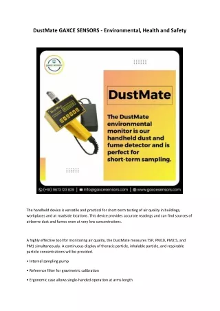DustMate GAXCE SENSORS - Environmental, Health and Safety