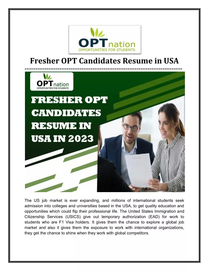 fresher opt candidates resume in usa