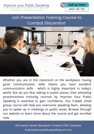 Join Presentation Training Course to Combat Discomfort