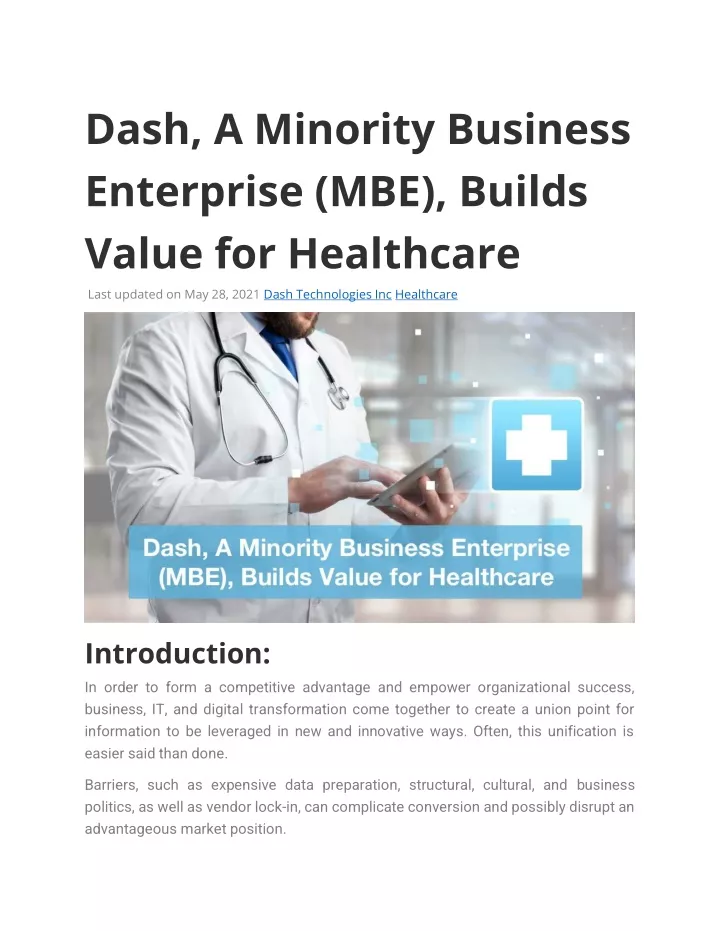 dash a minority business enterprise mbe builds