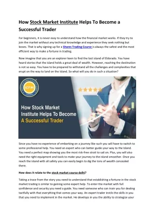 How Stock Market Institute Helps To Become a Successful Trader