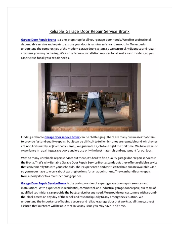 reliable garage door repair service bronx