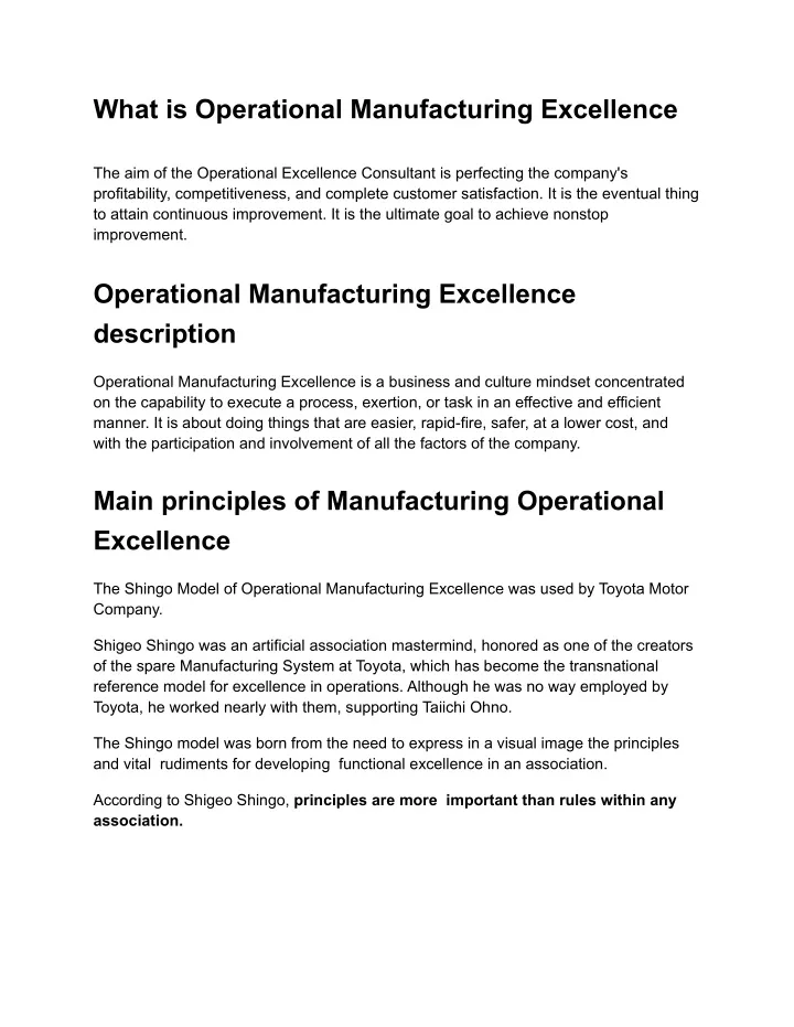 what is operational manufacturing excellence