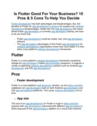 is flutter good for your business 10 pros 5 cons