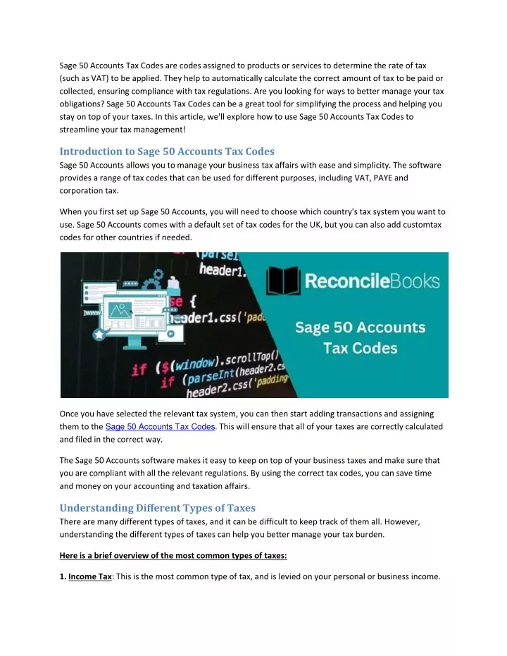 sage 50 accounts tax codes are codes assigned